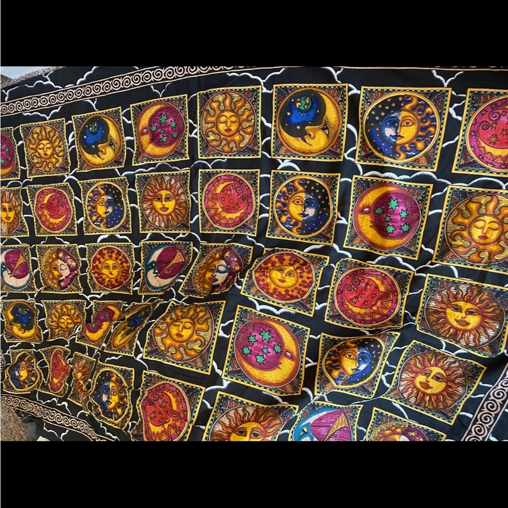 large tapestry celestial sun and moon